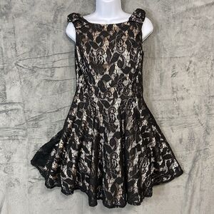 Way In S 11 Black Floral Lace Sleeveless Whimsigoth Cocktail NYE Mini Dress Y2K